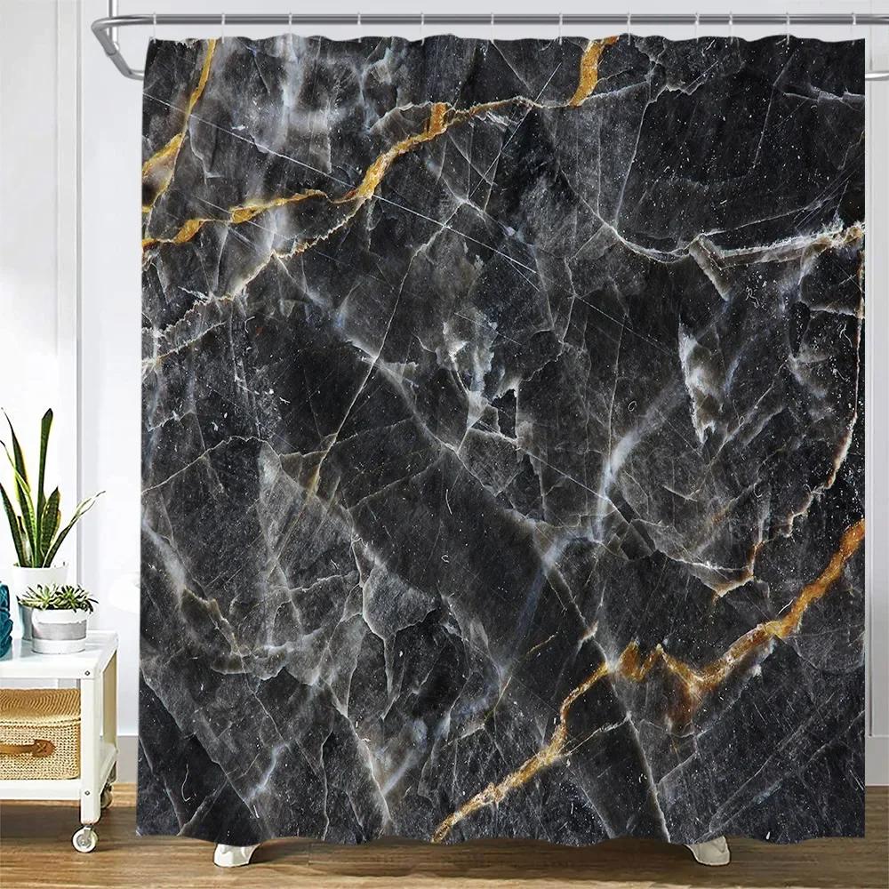 Abstract Marble Shower Curtains Retro Stone Wall Creative Black and White Plaid Geometric Bath Curtain Fabric Bathroom Decor Set