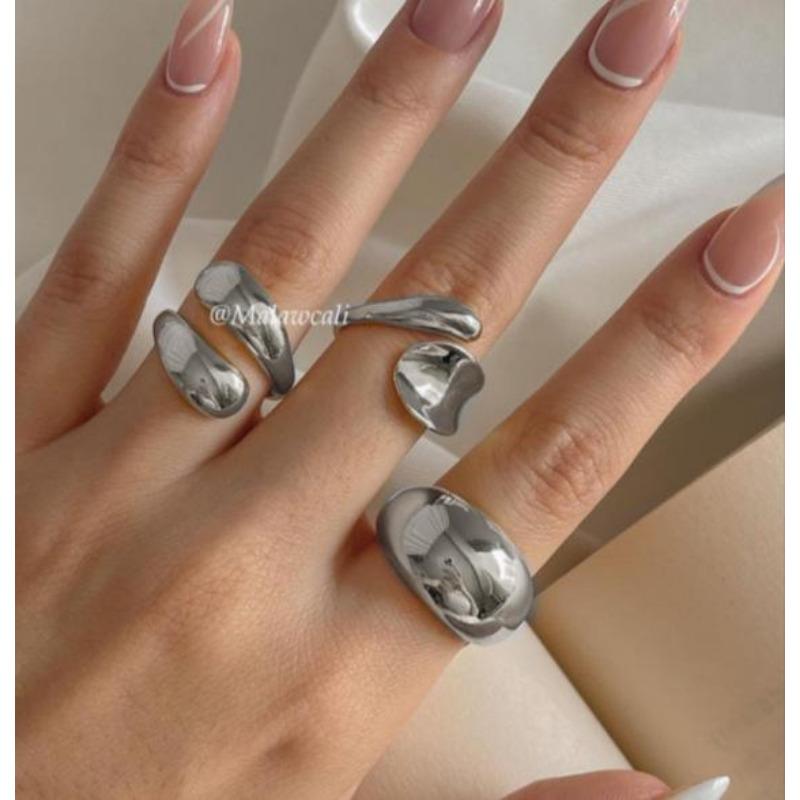 Fashion Gold Color Smooth Geometric Open Rings Set For Women Exaggerated Metal Irregular Thick Chunky Ring Trendy Jewelry Gifts KTJ