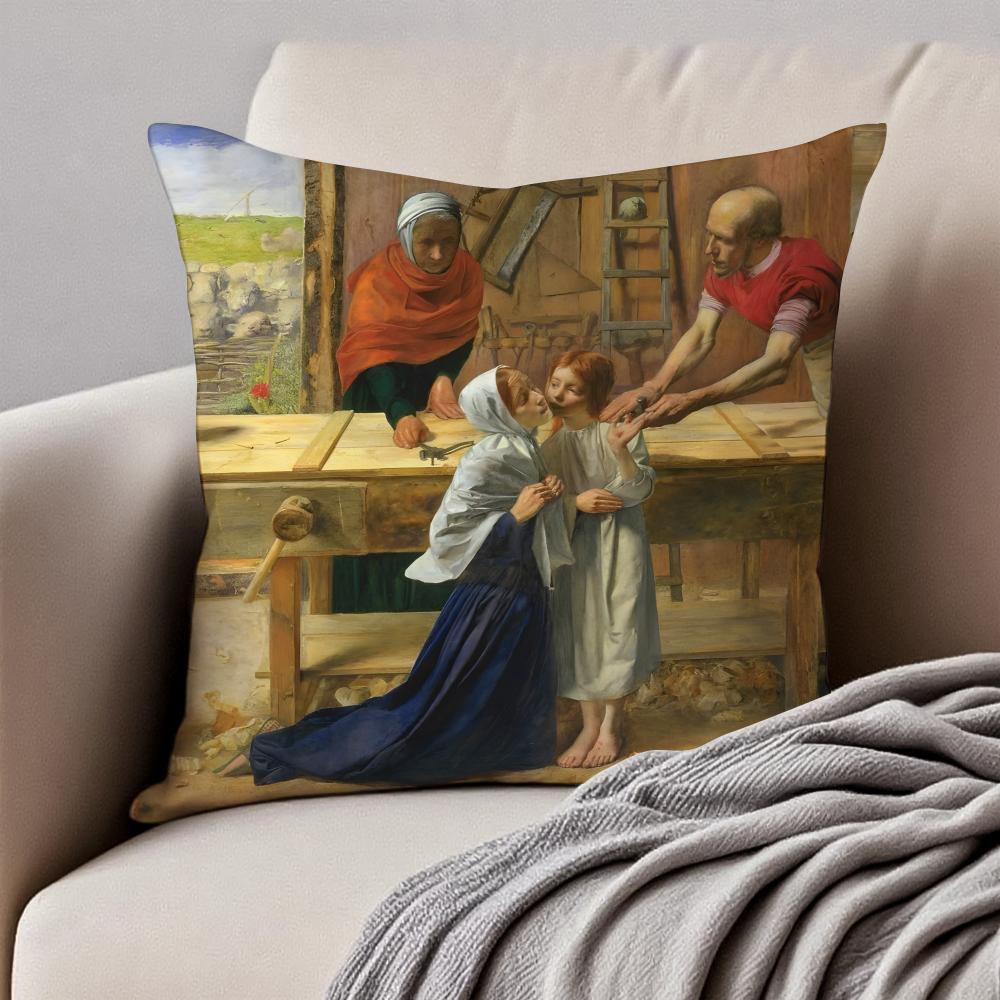classical JJohn Everett Millais Cushion Cover Pillowcase Antidustmite Invisible Zipper Short Plush Sofa Cushion