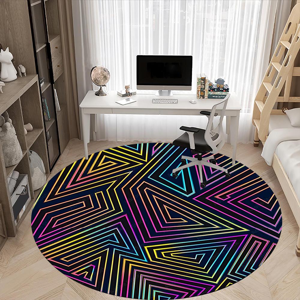 1pc Neon Triangles Office Round Area Rug, Indoor Mat Suitable ForOffice, Under Office Chairs Bedroom Living Room Home Decor T210
