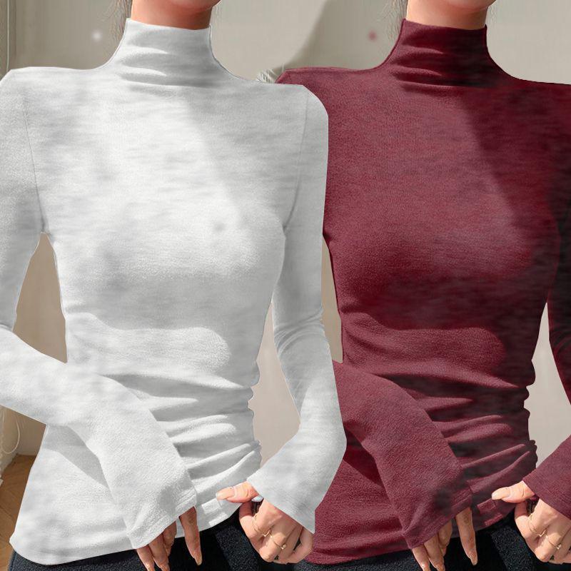 Chic Slim-fit High-neck Long-sleeve Base Layer: Solid Color, Flattering, Versatile Autumn/Winter Top