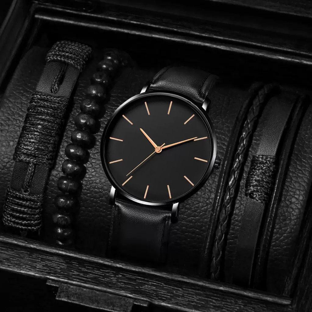 Watch Men'S Fashion Quartz Watch Ultra-Thin Watch Watch Belt Bracelet Set Men'S Watch