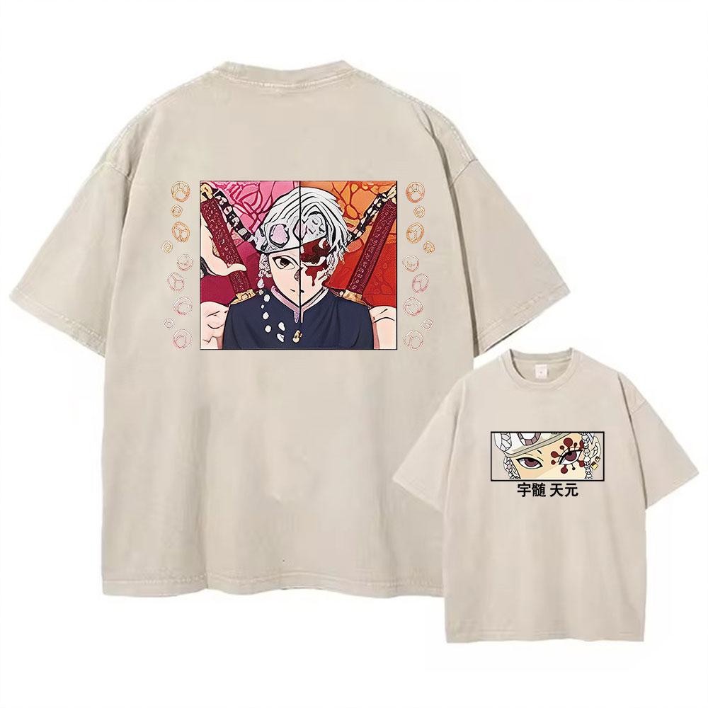 Unisex Anime Acid Washed Tshirts 100% Cotton Retro Harajuku Style Printed Wash Tshirts Oversize Sports And Leisure Hip Hop