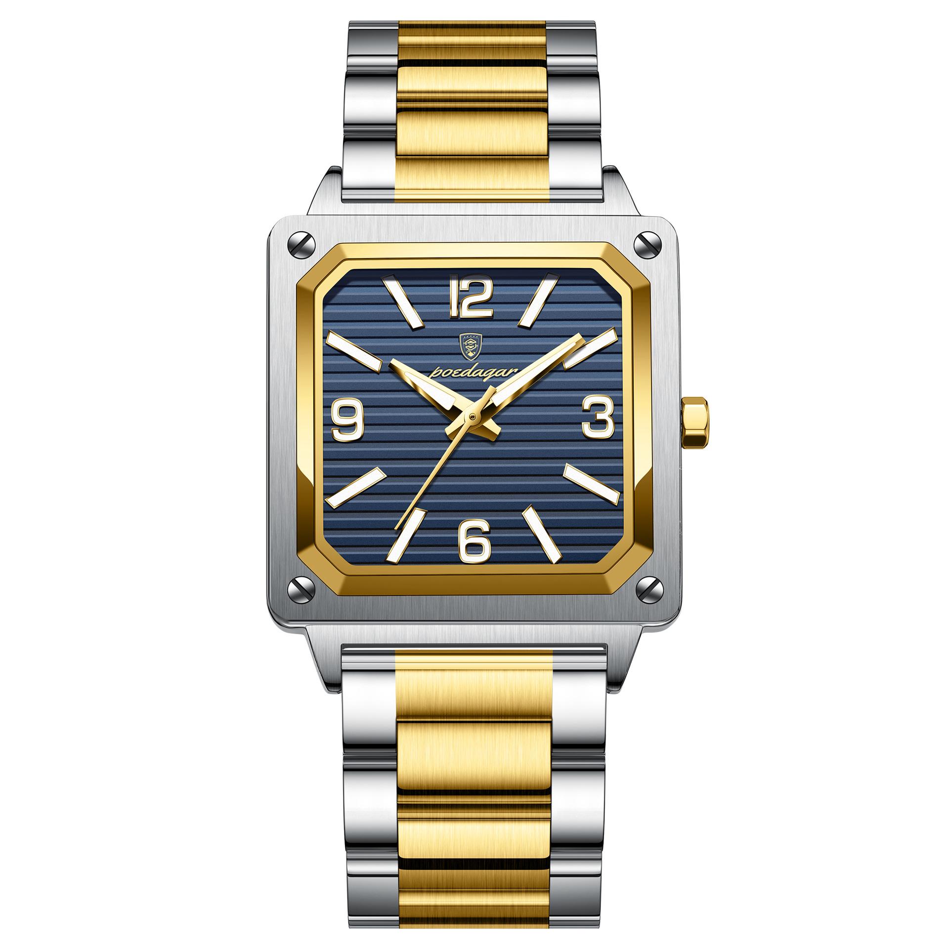 

Квадратные водонепроницаемые светящиеся мужские часы, новые модные деловые кварцевые часы из нержавеющей стали для мужчин