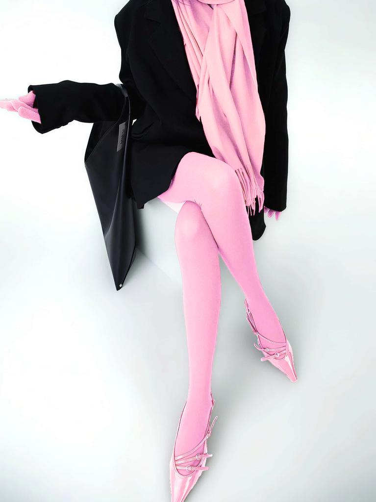 Women'S Pink Velvet Tights - Office Softness Redefined Plush Fine-Knit For A Confidently Feminine Commute Or Day Out