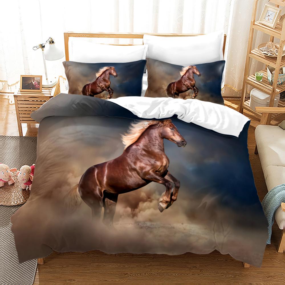 Luxury Black Horse Bedding Set Animal Microfiber Bed Linen Double Queen King Twin Size Gift Adults Men Duvet Cover Bedroom Decor