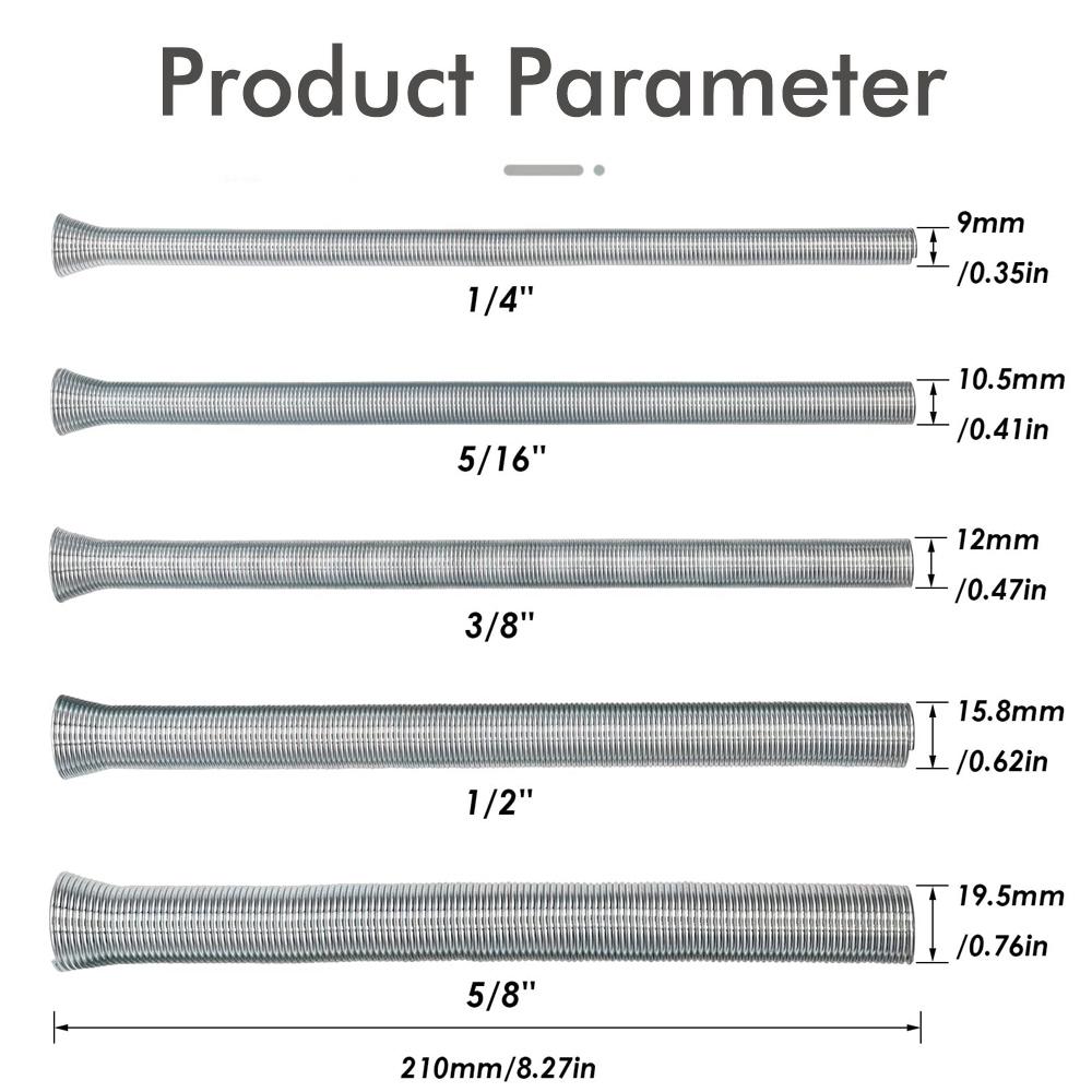 5 Pcs Spring Tube Bender 1/4 1/2 3/8 5/8 5/16 Inch For Copper Aluminium Tube Bending Hand Tools Spring Wire Pipe Plumbing Tools