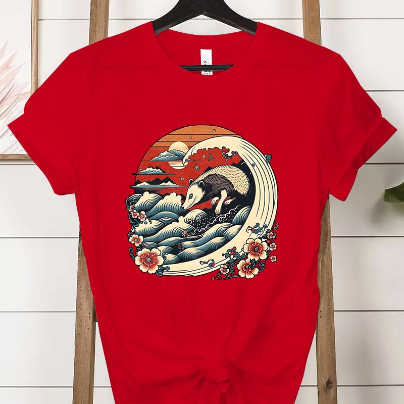 Vintage Opossum Wave Classic Tshirt Women Funny Possum Gift Retro Flower Wave Opossum Tshirt Female Cute Opossum Lover Tees