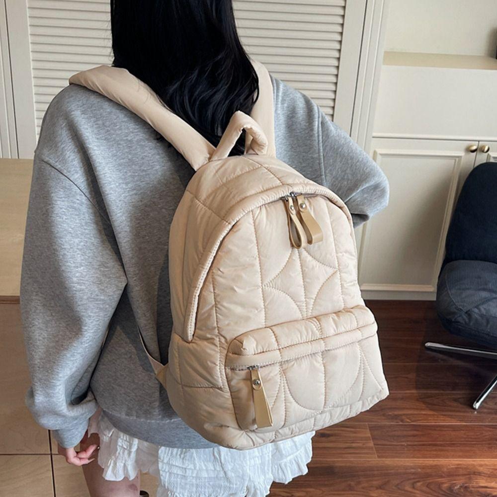 Solid Color Padded Coat Backpack Nylon Student Schoolbag Space Cotton Shoulder Bag  Lady/Girls
