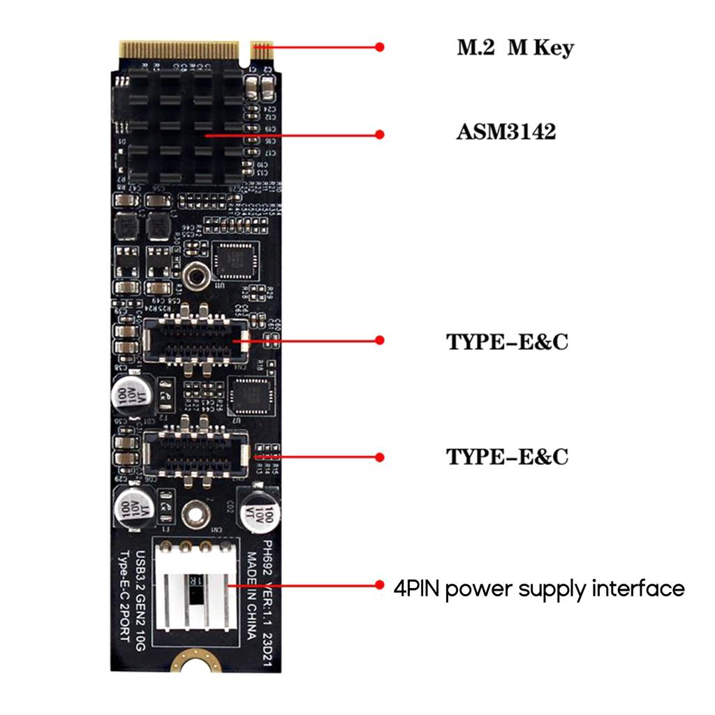 Scheda di espansione M2 M-key NVME PCIE a 2 porte USB3 10G Adattatore chip ad alte prestazioni ASM3142 con dissipatore di calore