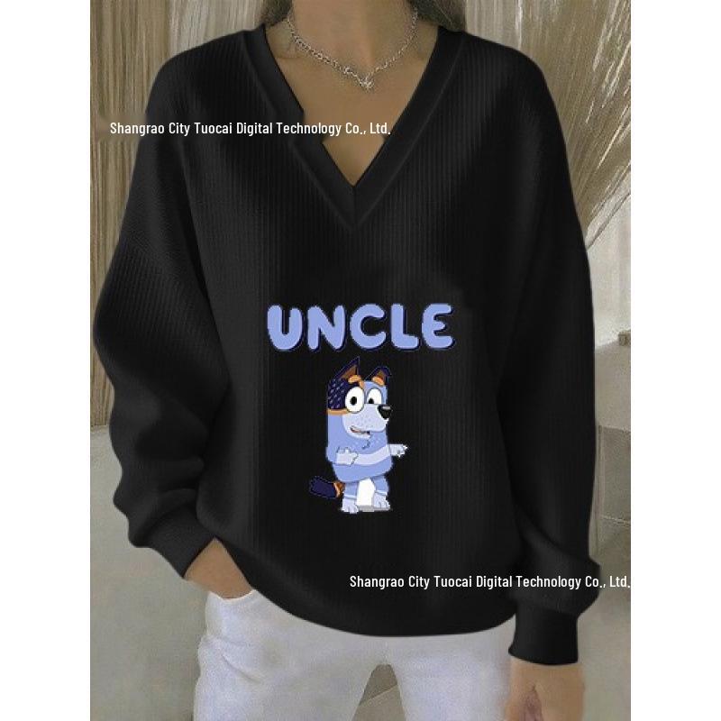 2025 3D Print V-neck Knit Pullover: Versatile Loose Fit Sweater for Autumn/Winter