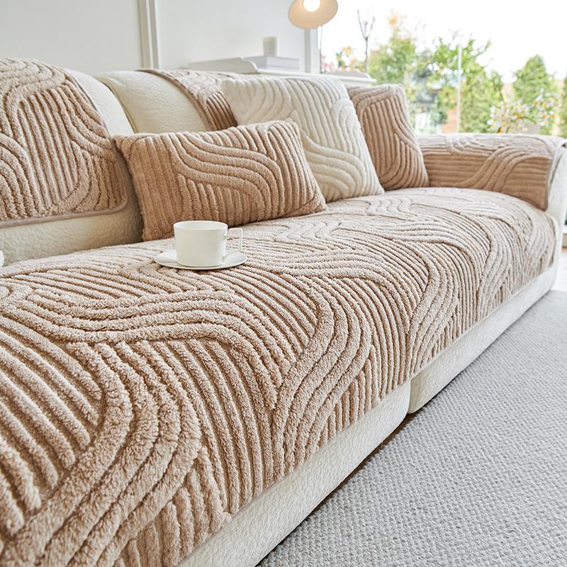 3D Plush Couch Cushion Winter Non Slip Soft Sofa Blanket Solid Color Thickened Anti Cat Scratch Sofa Mat Sofa Protective Cover