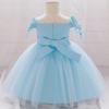One-Shoulder Fluffy Baby Christening Dress with Beaded Flower and Bow