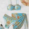 Europees en Amerikaans Nieuw Eendelig Badpak Sexy Rug Gedrukt Drie Delig Bikini Pak voor Vrouwen