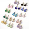 CARLIDANA 18K Gold Plated Stainless Steel Square Shaped Colorful Pink Crystal Stone Stud Dangle Earrings for Women Jewelry