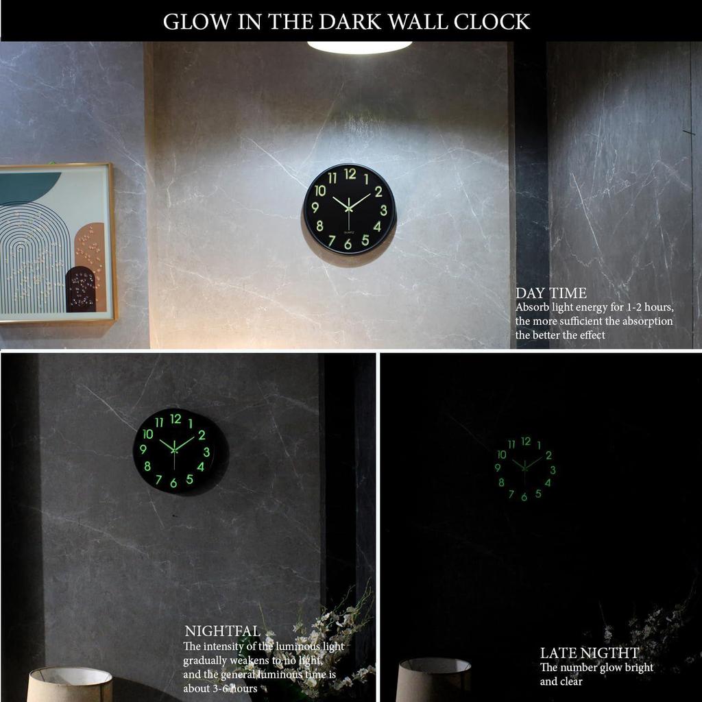 12-Inch Analog Wall Clock – Luminous Night Glow-in-the-Dark Design, Radium Dial, Silent Non-Ticking Sweep