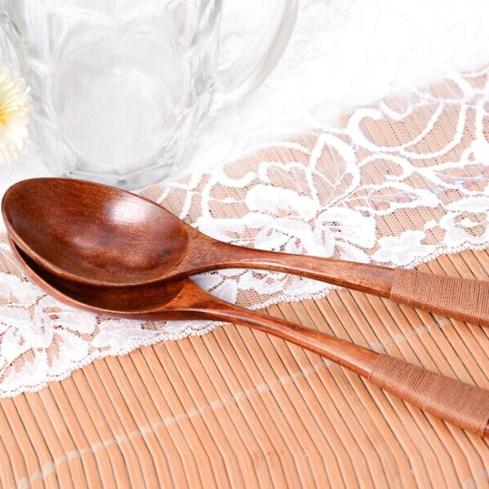 Mixing Kids with Tied Line Elegant Eating Wooden Cutlery Kitchen Utensil Soup Spoons Scoop