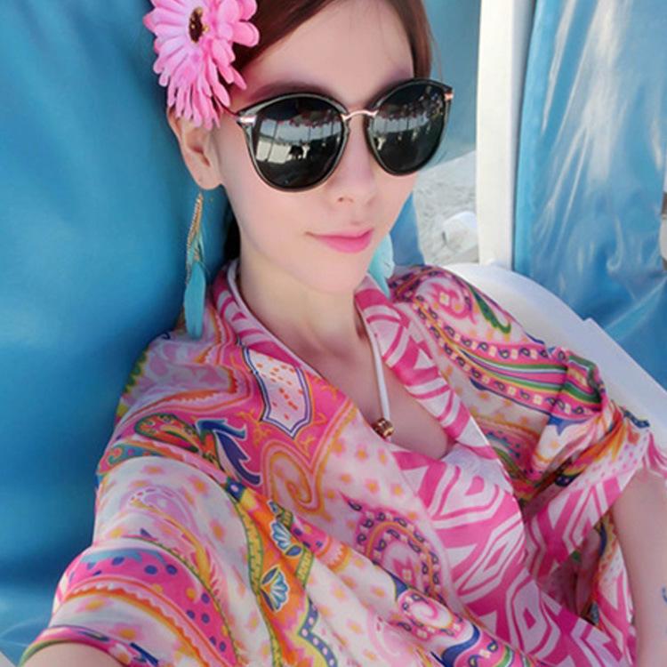 Women's Summer Sand Towel Shawl: Long Mesh Korean Style Sun Protection Scarf
