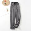 Women's Fuzzy Fleece Wide Leg Pajama Pants Elastic Drawstring Waist Warm Loungewear Sleep Trousers With Pockets