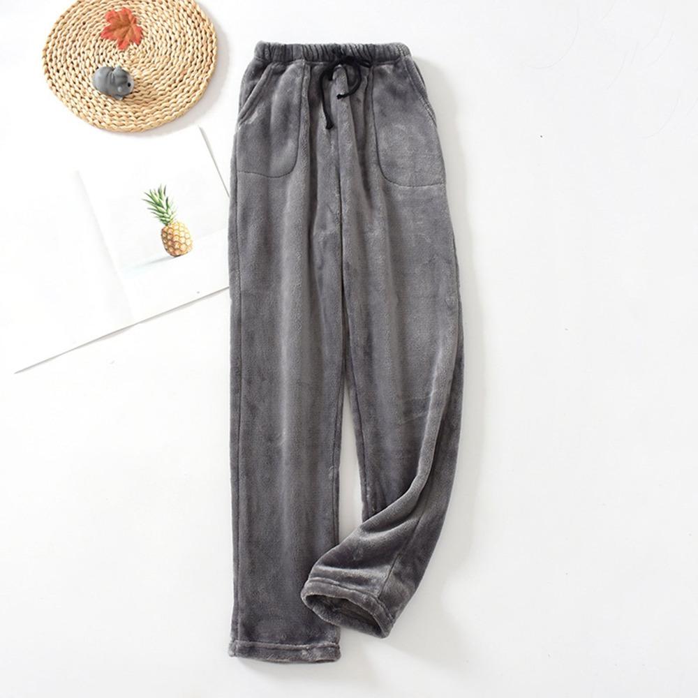 Women's Fuzzy Fleece Wide Leg Pajama Pants Elastic Drawstring Waist Warm Loungewear Sleep Trousers With Pockets