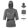 Costume cosplay da cavaliere in cotta di maglia, giacca con cappuccio stile ranger retrò medievale, protezioni per i polsi e cintura costume da spettacolo