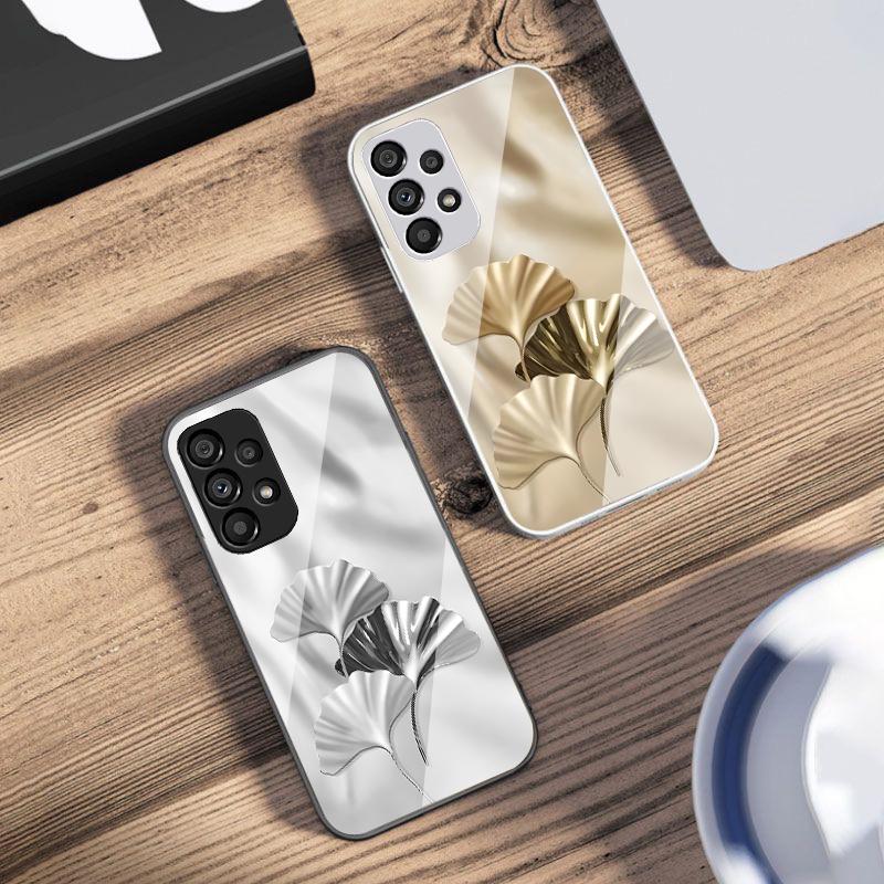 Abstract Ginkgo Leaves For Samsung Galaxy S10 4G S20 11E 30 S21 22 S24 Fe Pro S23 S25 Ultra 5G S9 Tempered Glass Phone Case