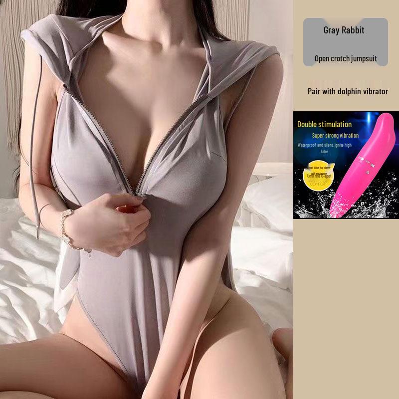 Mu Xiaochu Zipper Open Cup Bodycon Push-Up Bunny Bodysuit Lingerie