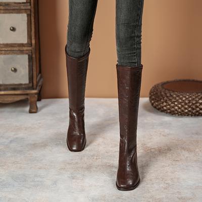 Fashion Women's Boots Square Head Square Heel 2024 New Autumn Winter Boots for Ladies Non-Slip Outdoors Solid Color Women Boots