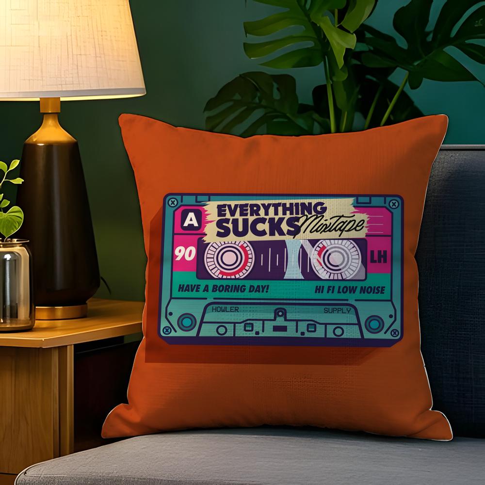 Pop Art Retro Cassetteband Kussensloop Natuurlijk Linnen Kussensloop Dubbelzijdig Decor Bank Kussensloop Woondecoratie