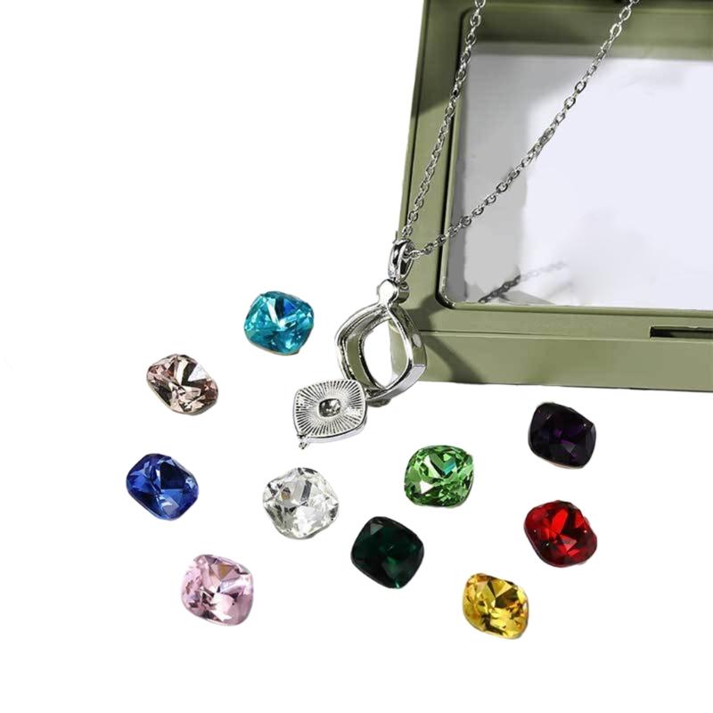 Replaceable Zircon Necklace Birthstone Pendant Neckchain Adjustable Choker Handmade Collarbone Chain Jewelry for Women