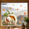 Cute Ghost Pumpkin Decals Autumn Ghost/Gnome Static Glass Sticker, PVC Waterproof Maple Leaves Window Stickers Decal, Removable Cling for Fall Harvest