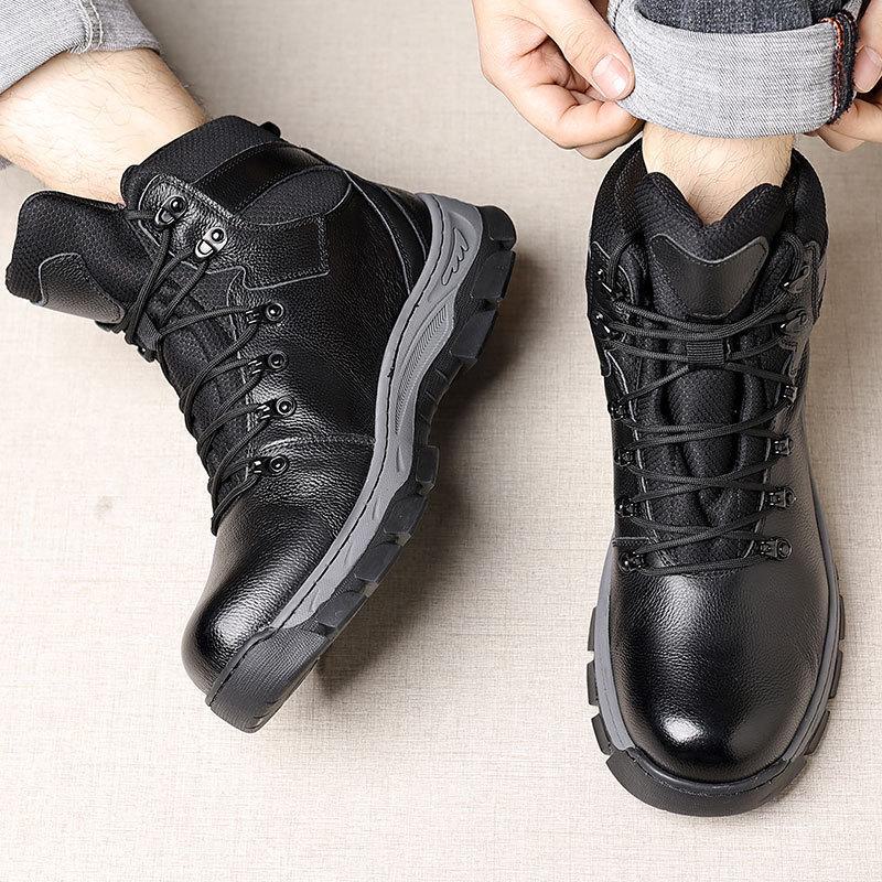 Northeast Men's Genuine Leather High-Top Snow Boots with Plush Lining, Non-Slip Sole, and Warm Fur.