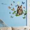 Pastoral Style Wall Mural Owl Butterfly Sticker, Forest Animal Illustration Decorative Decals, Sunproof Outdoor Window Cling Waterproof Removable