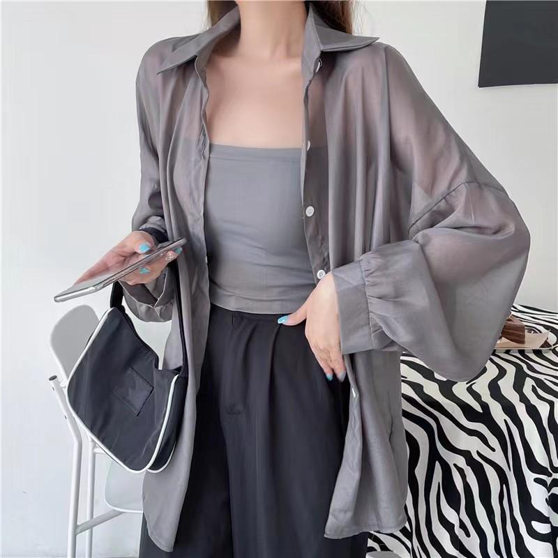 Women's Lightweight Summer Ice-Silk Sun-Protective Shirt with Flowing Drape, Solid-Color Top