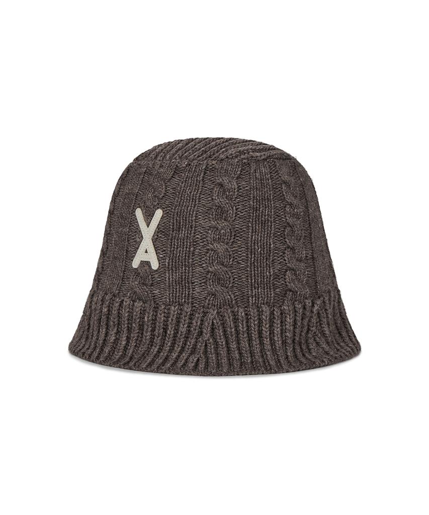 Bajal Va Applique Cable Knit Bucket Hat Brown