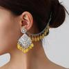 Bohemian Exotic Rhinestone Tassel Necklace & Earrings Set In Antiqued Alloy