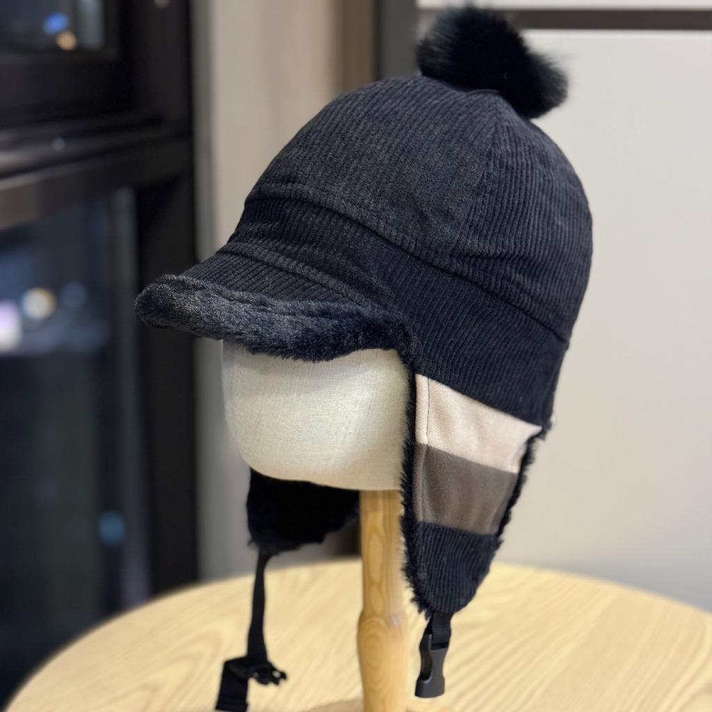 Neuer Winter Plüsch Ohrenschutz Hut für Damen Cord Plus Samt Warmer Donnerhut Kälteschutz Entenzunge Pilotenmütze Trend