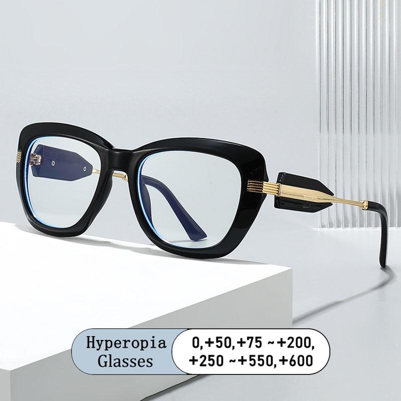 Brand Unique Design Oversized Wide Edge Prints Frame Hyperopia Eyewear Photochromic Anti Blue Ray Computer Women Reading Glasses