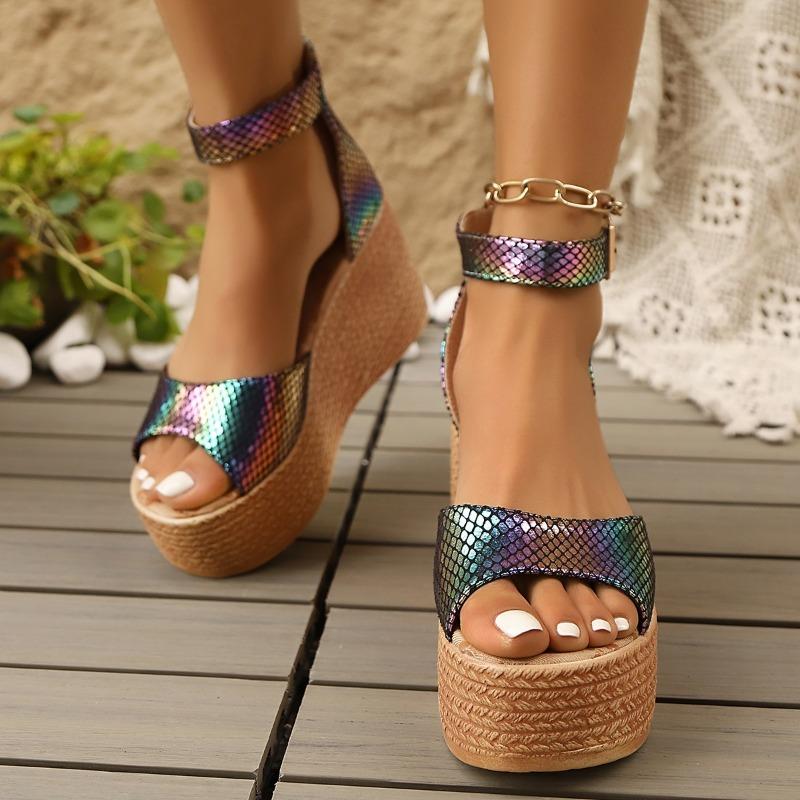 2025 New Patent Leather Wedge Heel Sandals for Women Summer Chunky Platform Sandals Woman Anti Slip Thick Bottom Beach Shoes