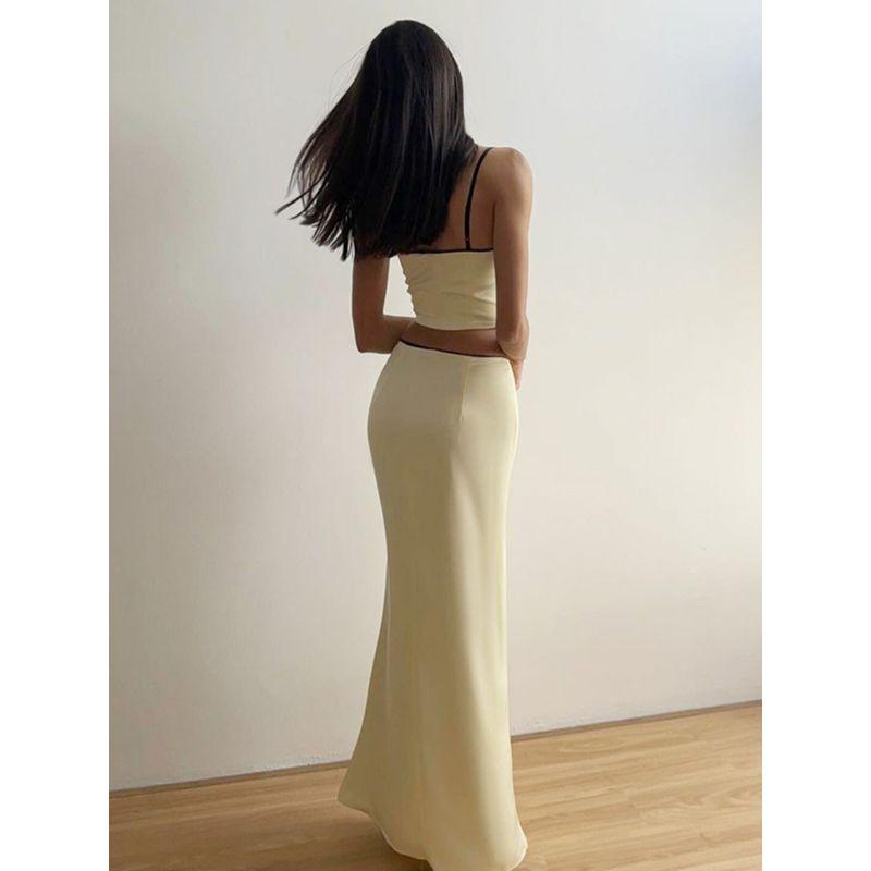 2024 Western Style Spring New Women clothes Solid Slim fit Navel Sling Vest High Waist Skirt sets