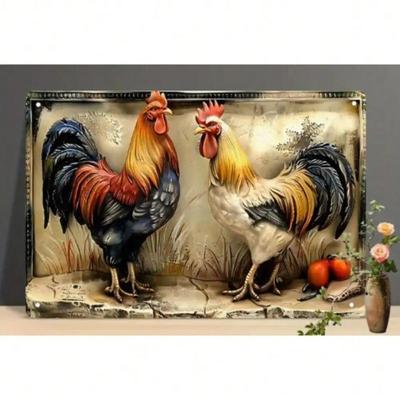 Vintage Rooster Embossed Metal Sign Art Rustic Farmhouse Kitchen Decor