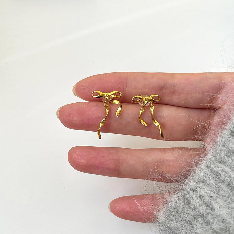 Niche Design Sense Ribbon Bow Stud Earrings Female Cute Sweet Simple Personality Fashion Versatile Earrings Earrings
