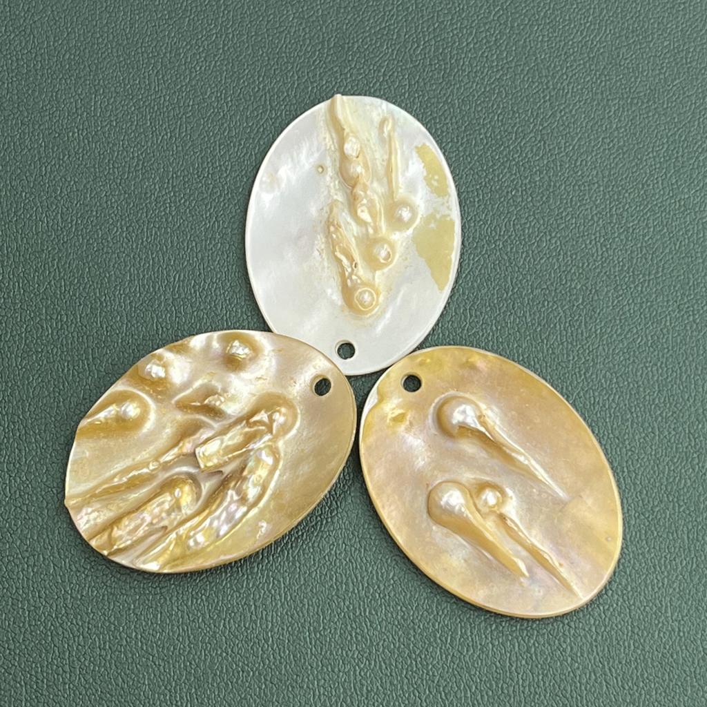 3Pcs, Natural Shell Mother of Pearl Beads with Holes, Boho Handcrafted Oval Loose Beads, 28×38mm, for DIY Necklace, Jewellery Making, Festive Crafts