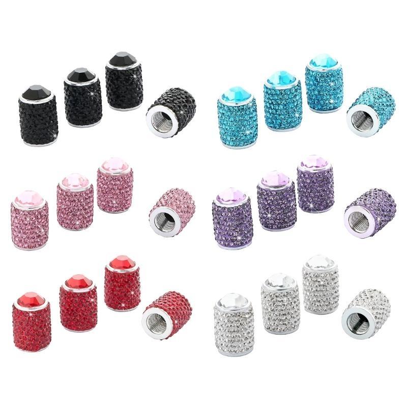 4pcs Stylish Tire Valves Caps with Rhinestones Twinkle Tire Valves Caps General