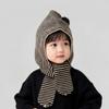 Écharpe Bonnet 2-en-1 pour Enfants Design Rayé Bonnet Chaud pour Enfants Écharpe à Capuche Tricotée Garçons Filles