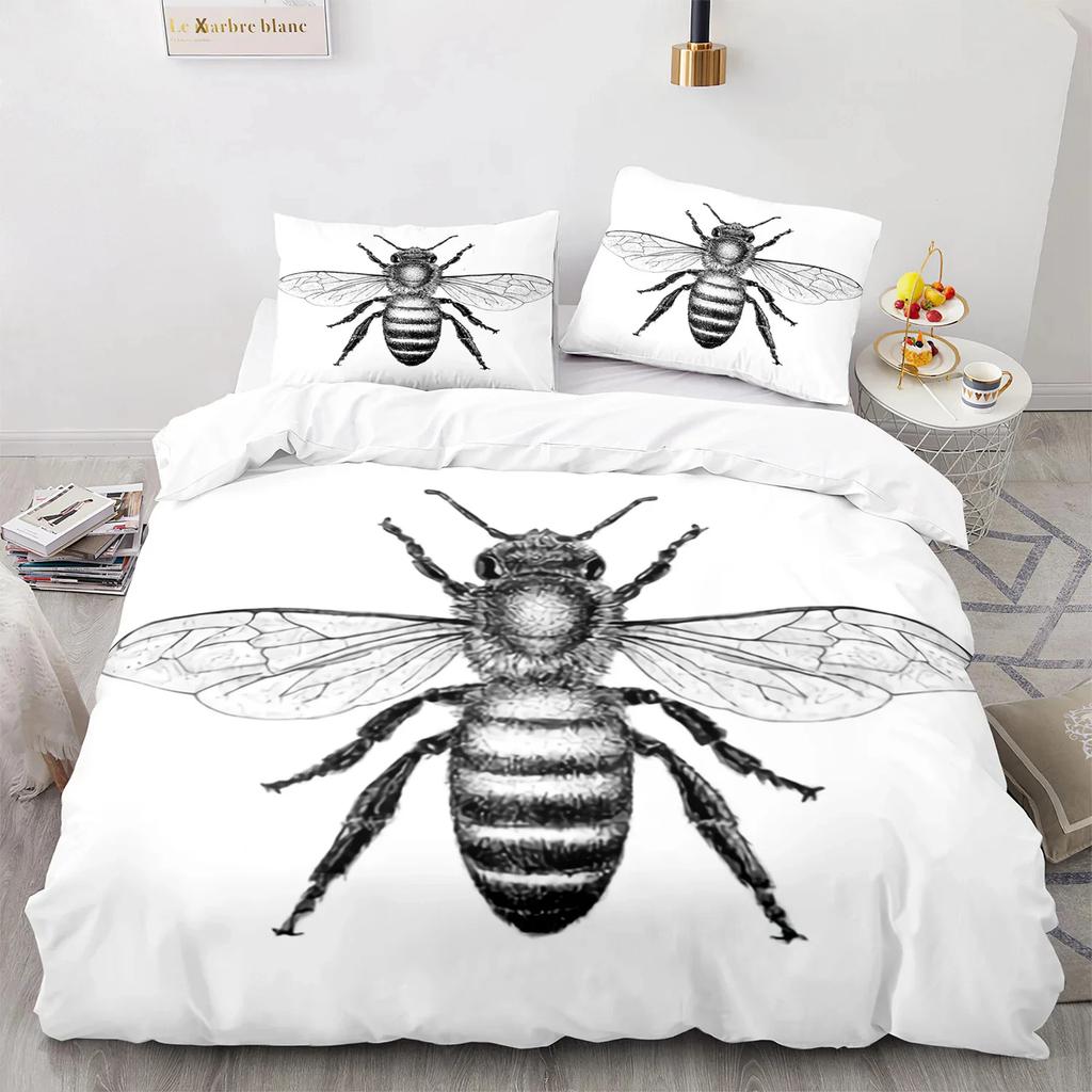 3D bee print duvet cover set for Boys teens polyester bedding set king queen size yellow white black Duvet Cover Bed