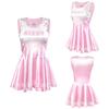[LittleForBig] Unisex Glänsande Satinkjol Cheerleader Sissy Silkeslen Ärmlös Klänning, Rosa, Storlek L