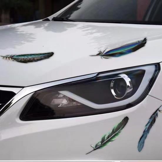 3D Reflective Feather Car Door & Body Stickers: Scratch Cover & Creative Decoration