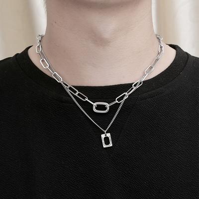 Collana in acciaio al titanio con design di nicchia, doppio strato, catena per clavicola
