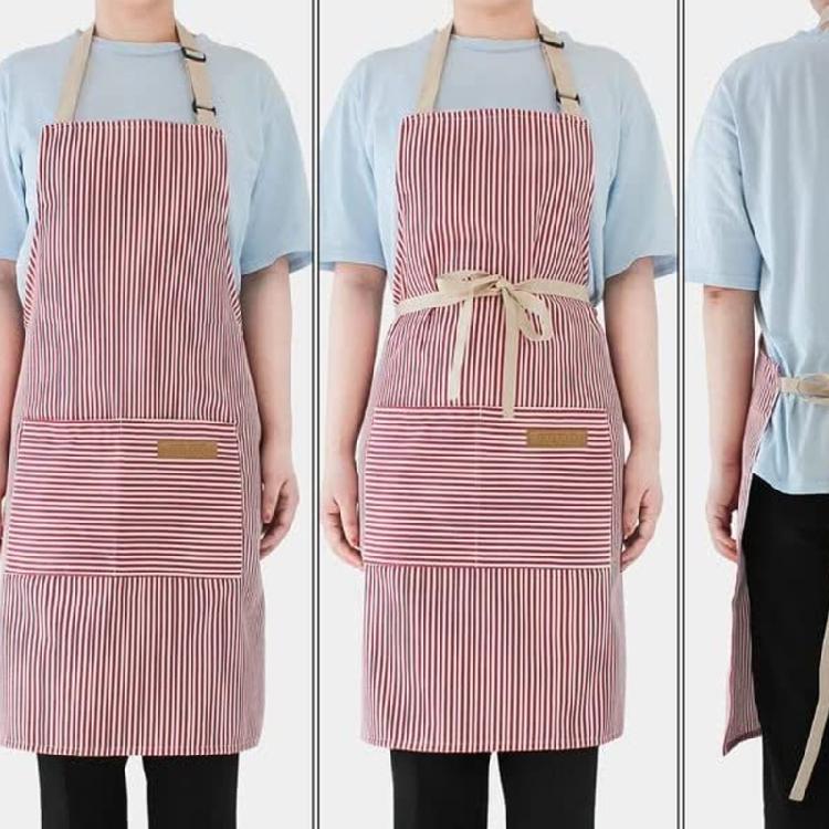 Polyester Striped Apron Adjustable Neck Tie with Two Front Pockets For Gardening Cooking Restaurant Work And Home Chores